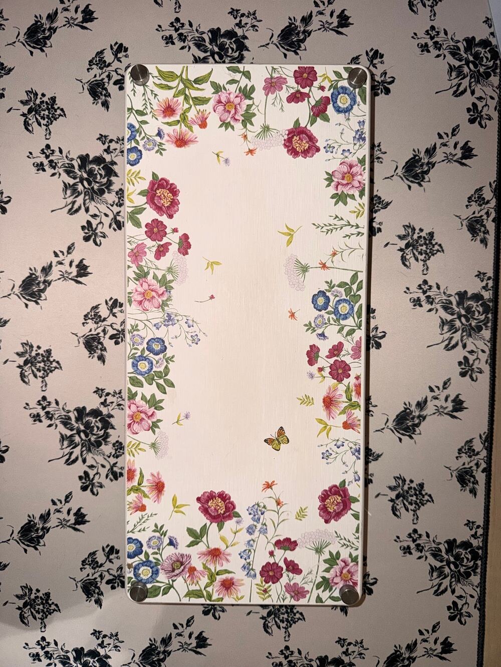 Wooden Pedestal Riser Tray Floral Peony Wildflower Print Footed Board